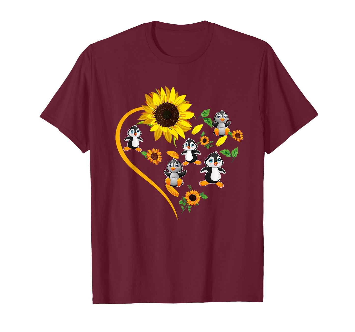 Sunflowers Penguins Cute Heart Shape Matching Bird Lover T-Shirt
