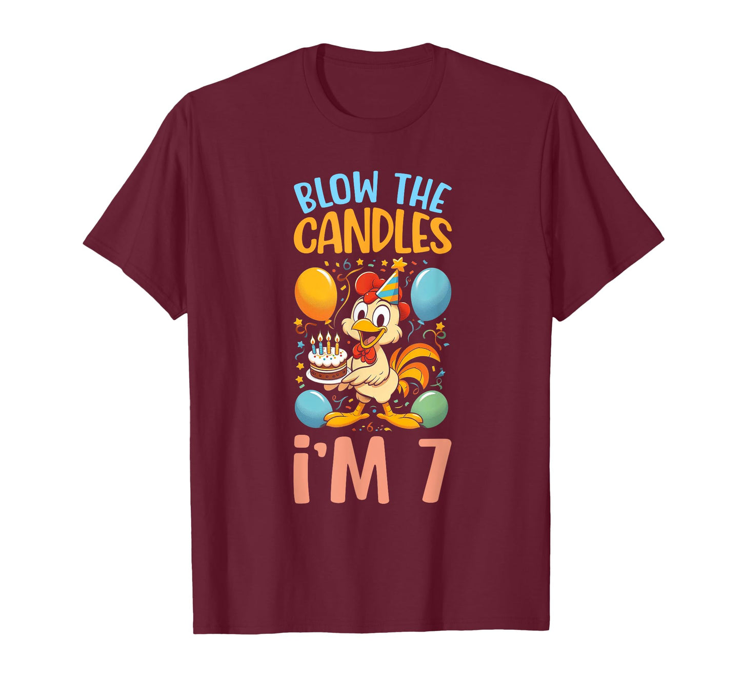 Chicken Kids 7th Birthday Party Boy 7 Year Old Bday Girl T-Shirt