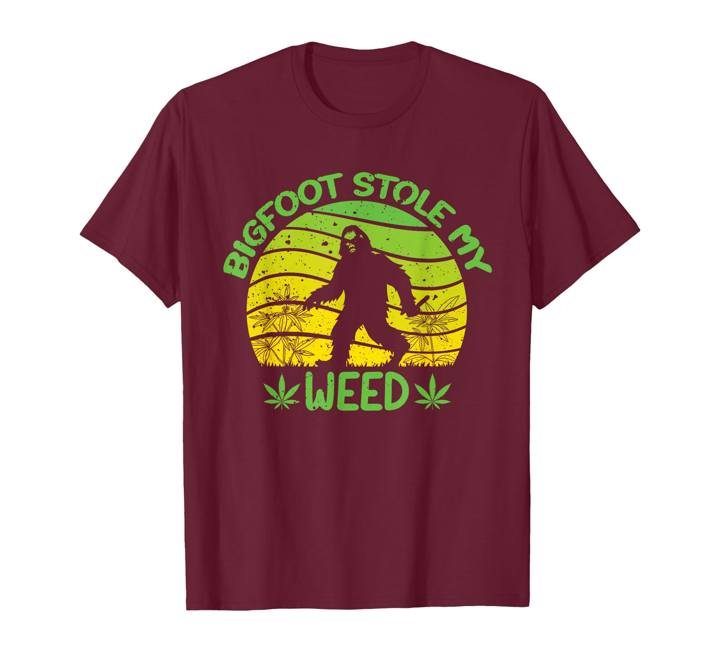 420 Funny Bigfoot Stole My Weed, Retro Sunset Sasquatch T-Shirt