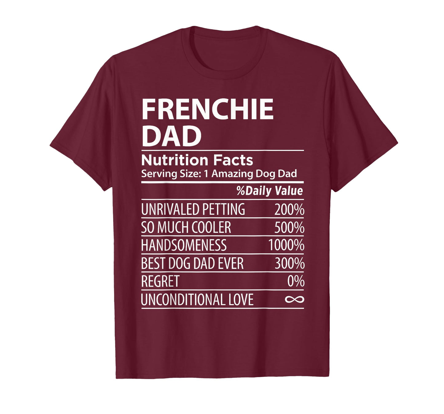 Frenchie Dad Nutrition Facts Funny Frenchie Dog Owner T-Shirt