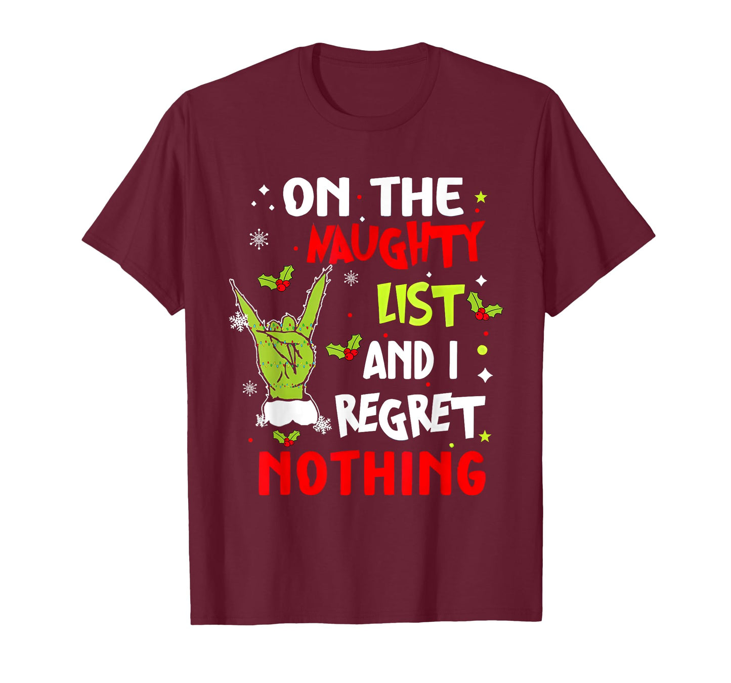 Groovy Christmas Shirts Pajamas Pjs Funny On The List Of Naughty And I Regret Nothing Christmas T-Shirt