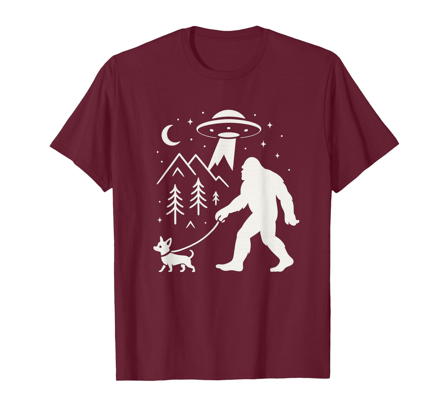 Bigfoot Walking Chihuahua Dog UFO Funny Sasquatch T-Shirt