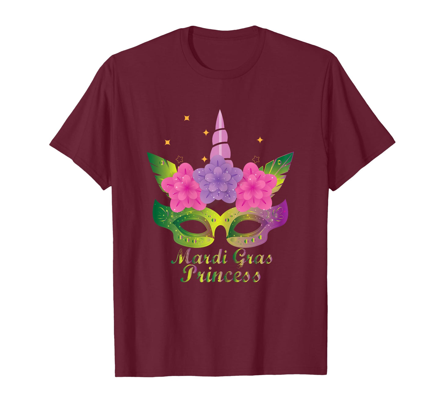 Mardi Gras Princess T Shirt With Flower Unicorn Mask T Shirt T-Shirt