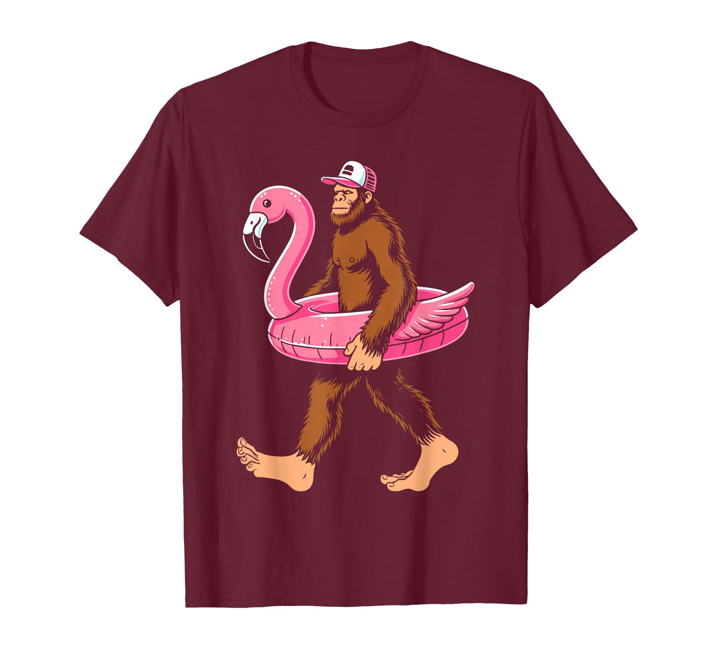 Pool party bigfoot flamingo float sasquatch pink float women T-Shirt