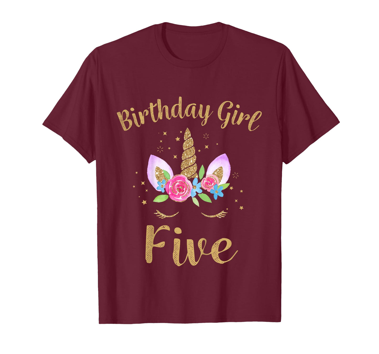 Kids 5 Year Old Birthday Girl Unicorn Shirt 5th Birthday Outfit T-Shirt