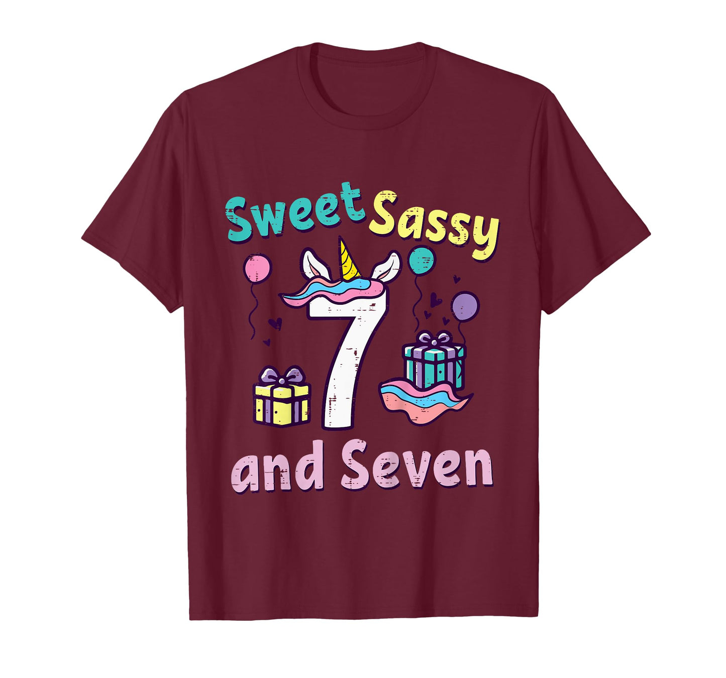 7th Birthday Unicorn Sweet Sassy Seven 7 Year Old Bday Girls T-Shirt