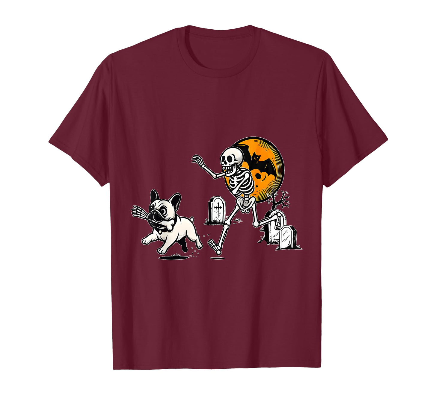 Skeleton Chasing French Bulldog Halloween Dog Mom Pet Lover T-Shirt