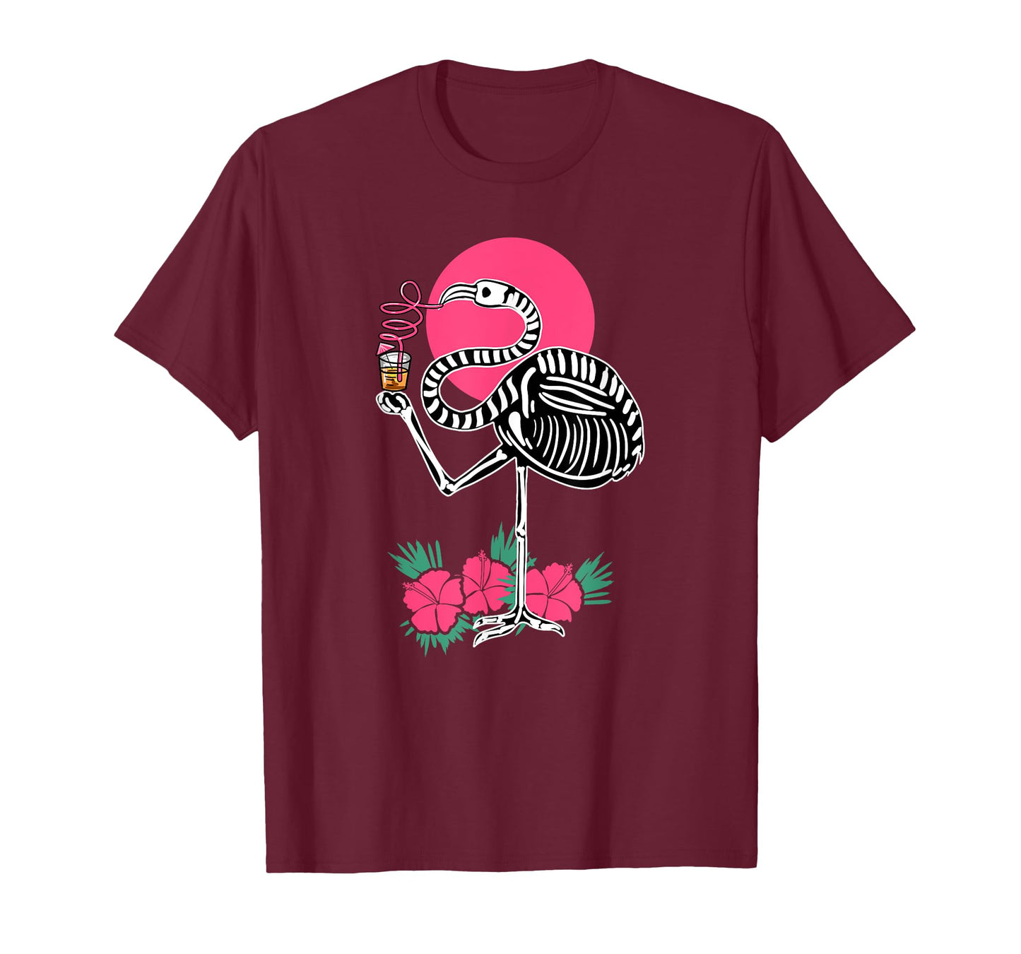 Thirsty Skeleton Flamingo Animal Tropical Bird Halloween T-Shirt