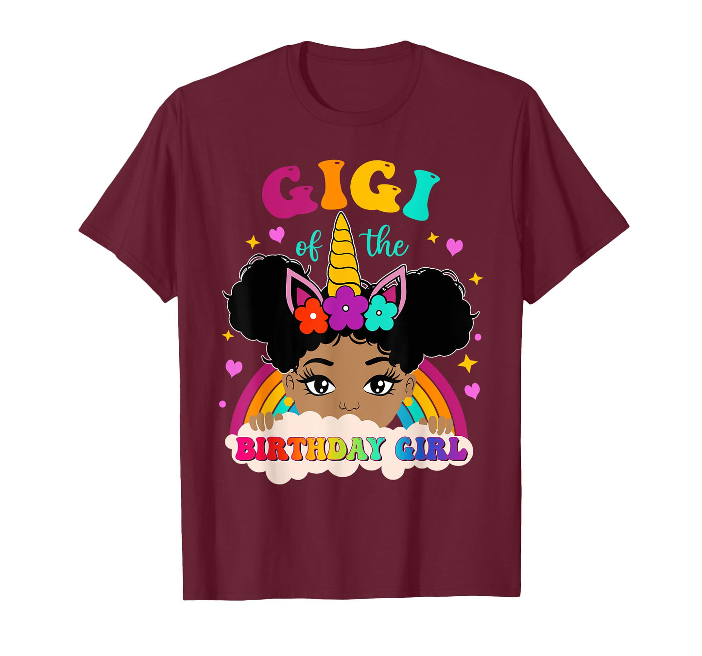 Gigi of The Birthday Girl Rainbow Afro Melanin Unicorn T-Shirt