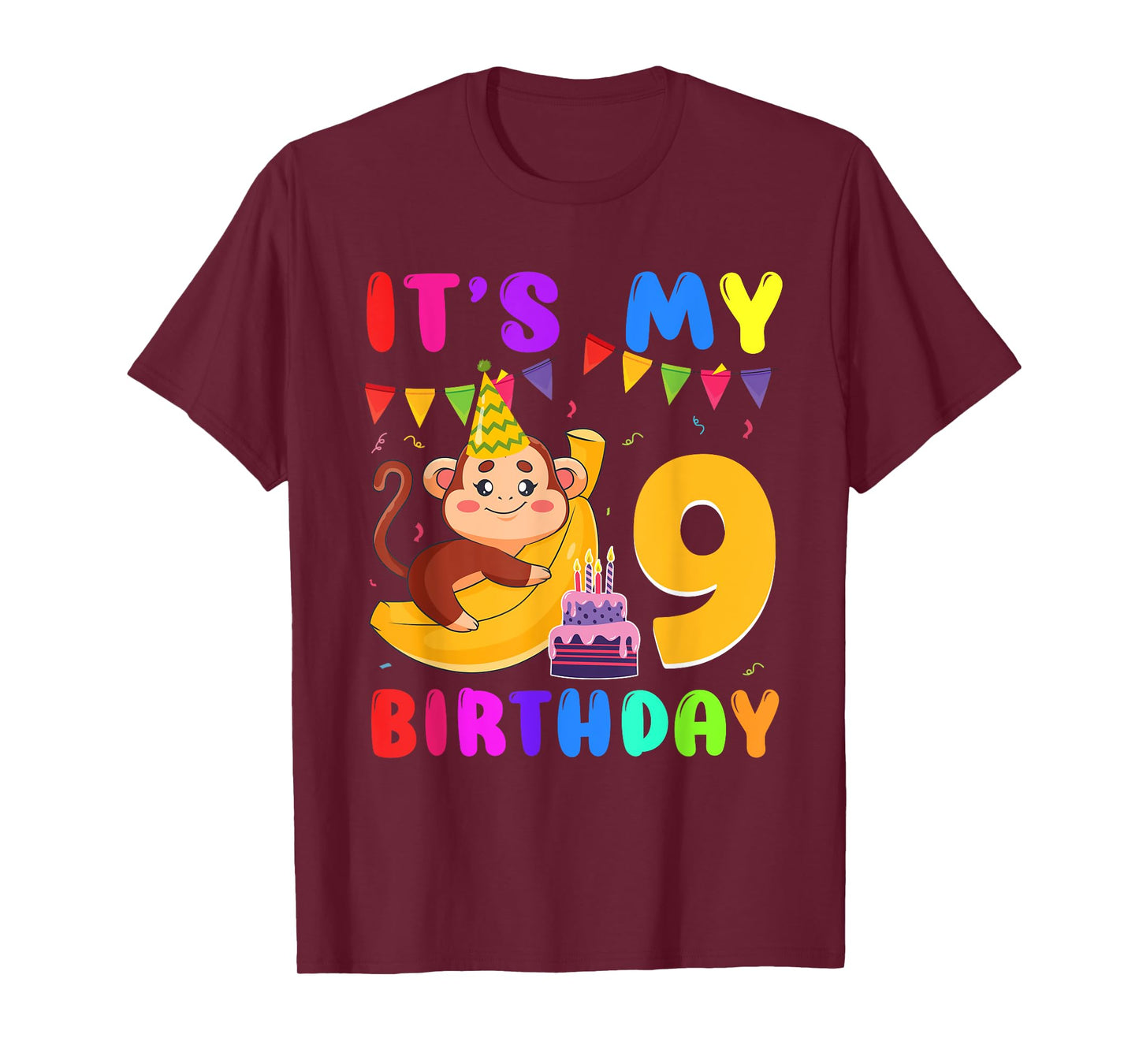 It's My 9th Birthday Monkey 9 Year Old Party Boys Girls Kids T-Shirt
