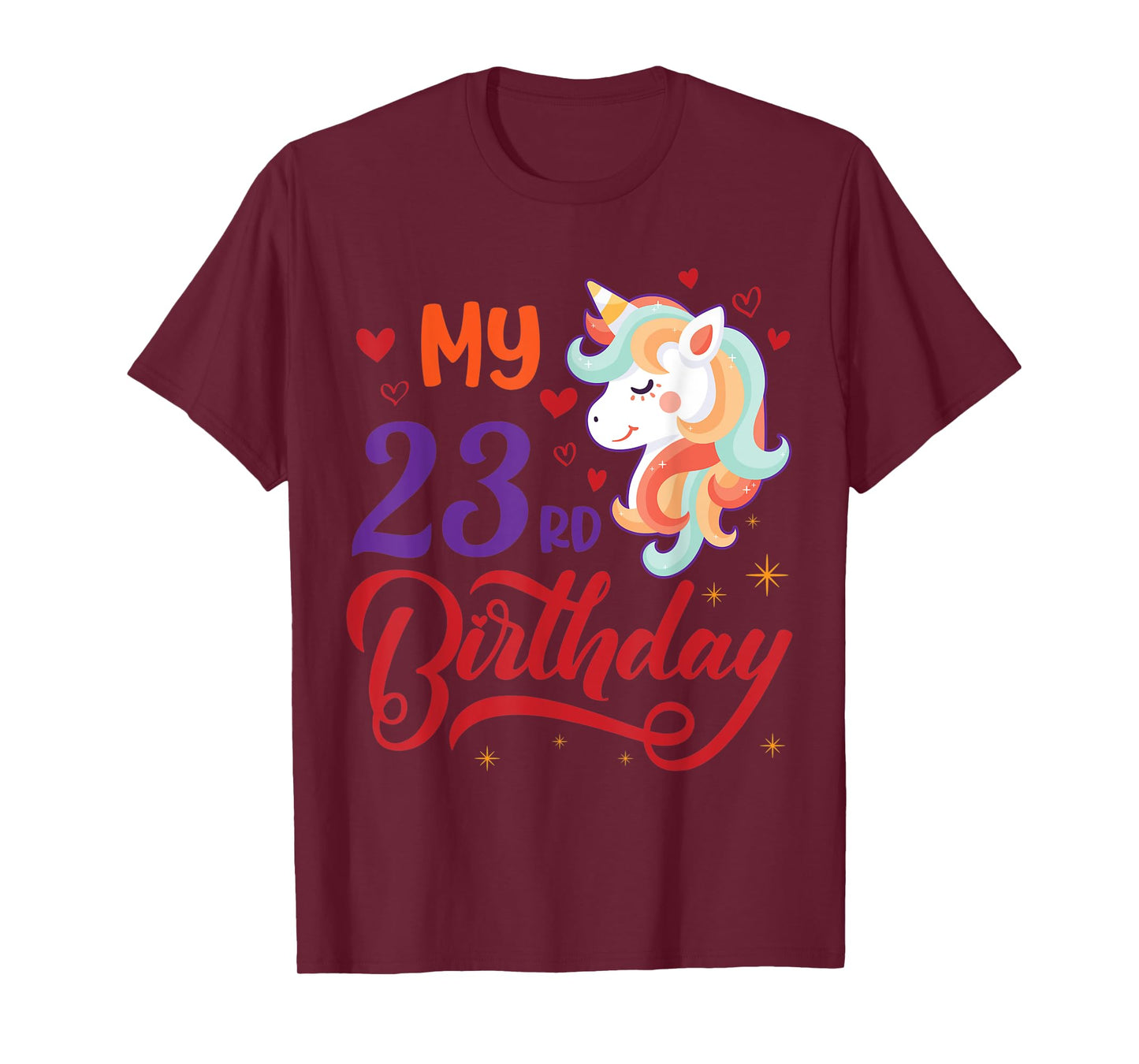 Heart Unicorn Face Happy My 23rd Birthday 23 Years Born 1999 T-Shirt