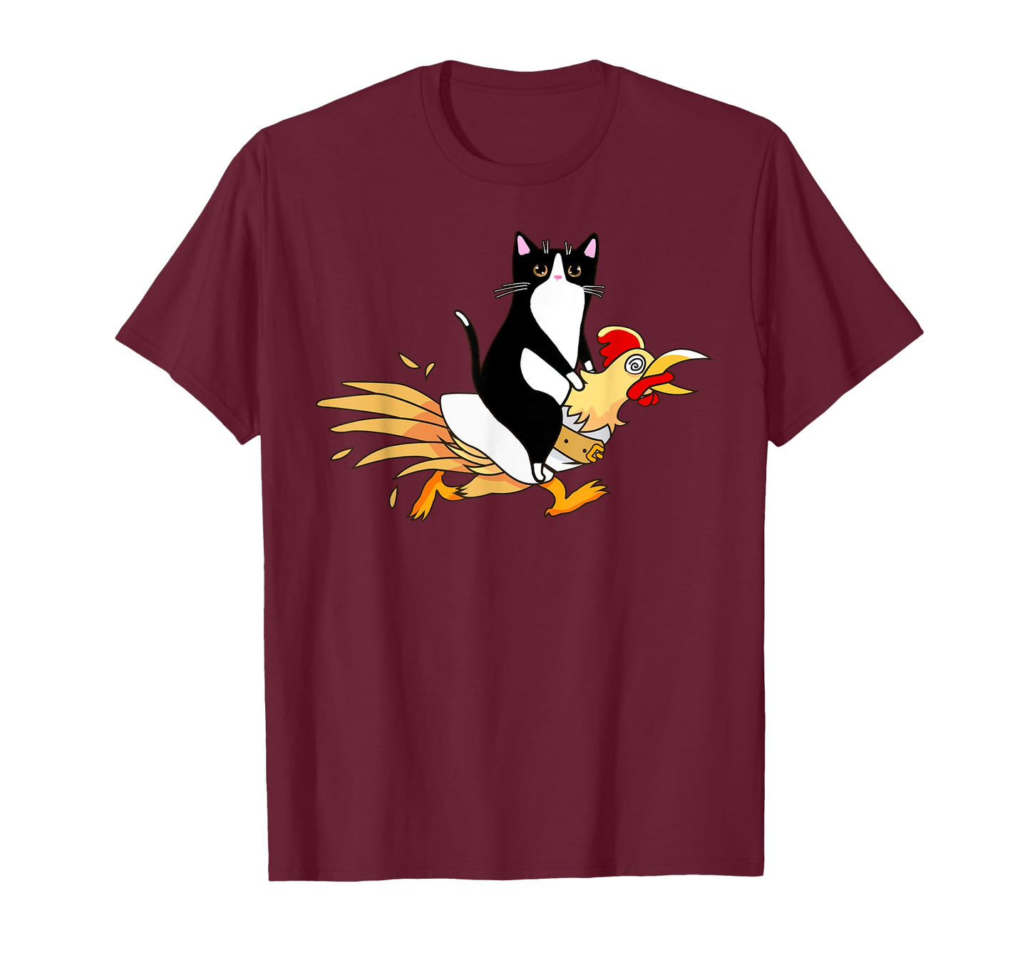 Tuxedo Cat Riding a Chicken for Men Women Catfather T-Shirt
