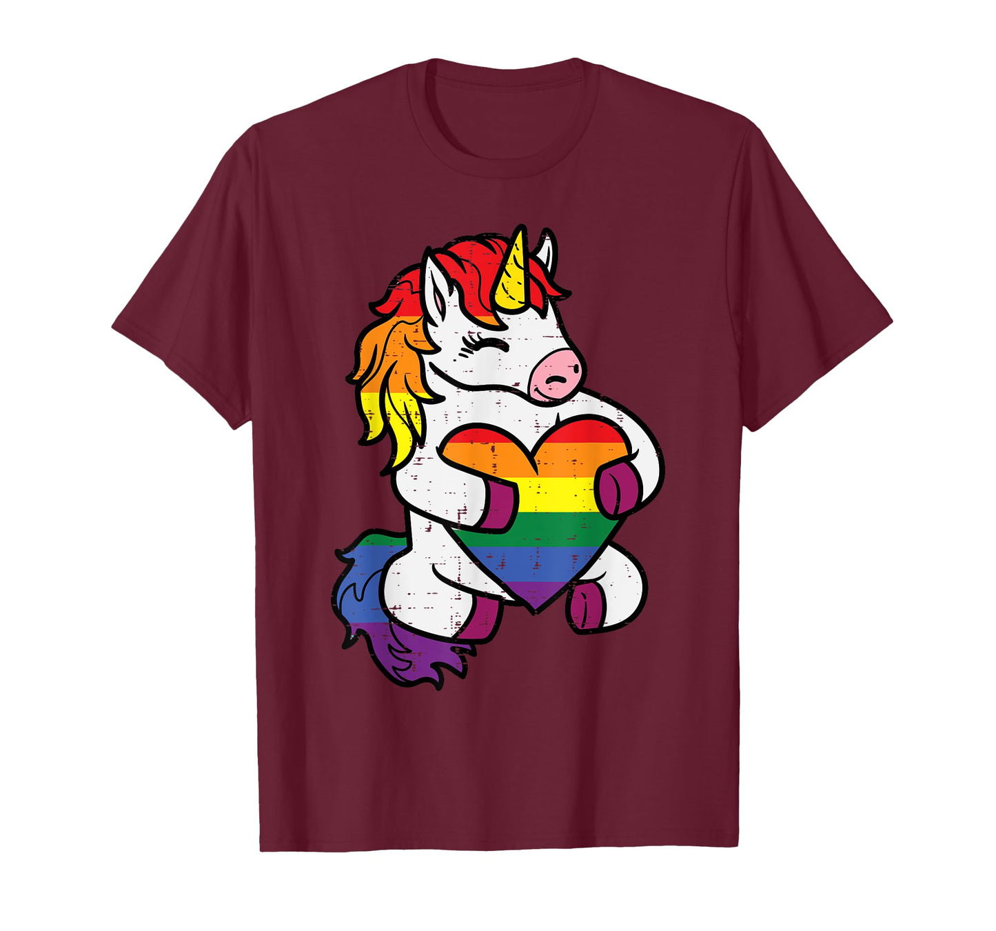 Gay Pride Unicorn Heart Rainbow Flag Lgbt Women Girls Kids T-Shirt