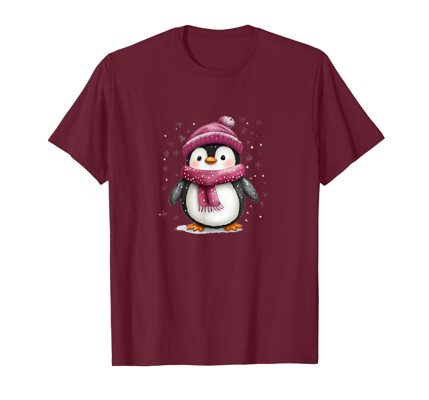 Cute Penguin With Hat And Scarf Winter Snow T-Shirt