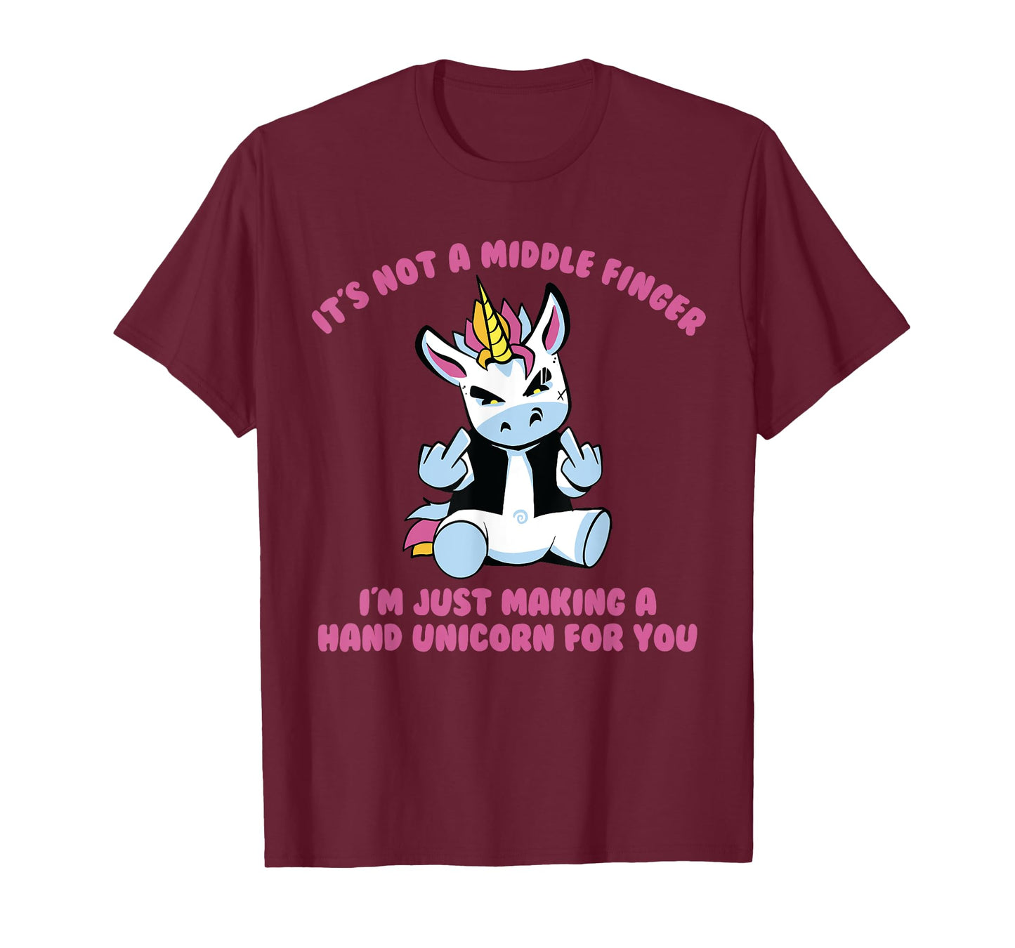 Sarcastic Life Co. Unisex-Adults Not A Middle Finger I'm Just Making A Hand Unicorn T-Shirt