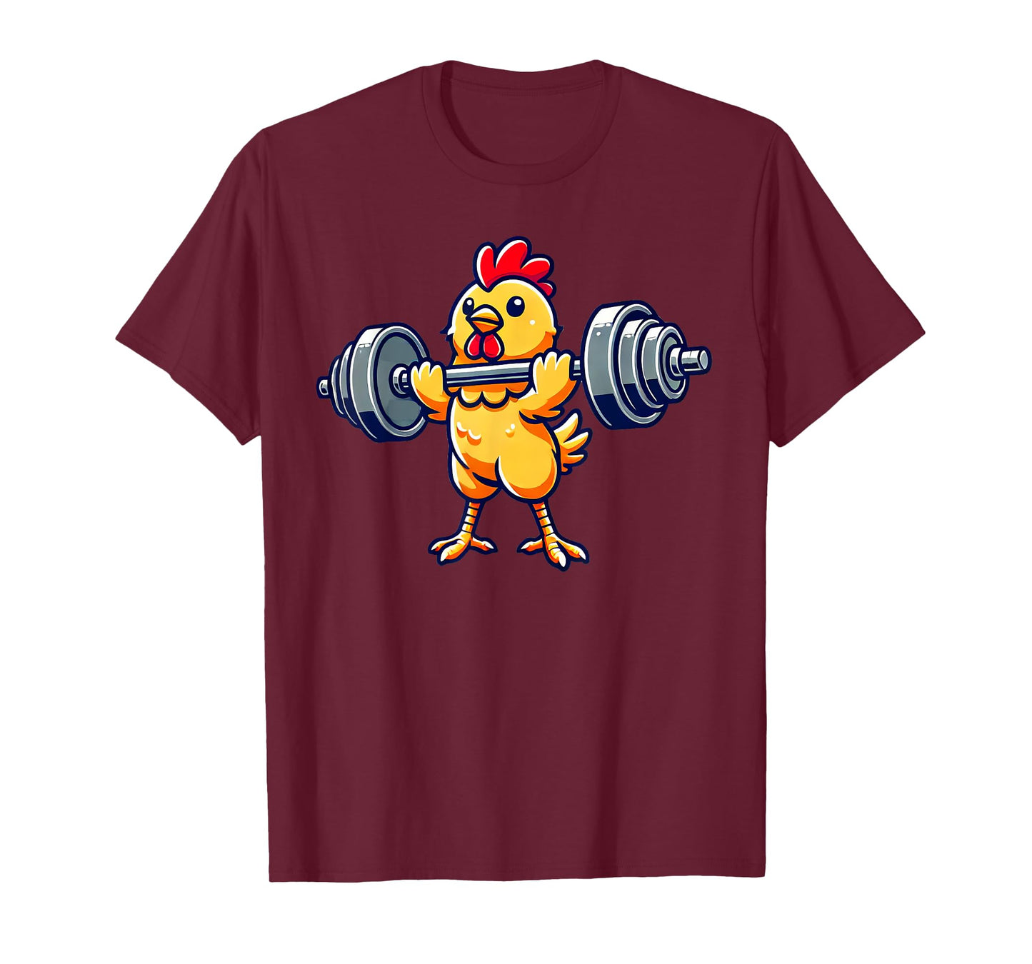 Chicken Powerlifting Gym Workout T-Shirt - Black, Unisex-Adults/Kids, Short Sleeve, Cotton 65% Polyester 35%, Humorous Chicken Design