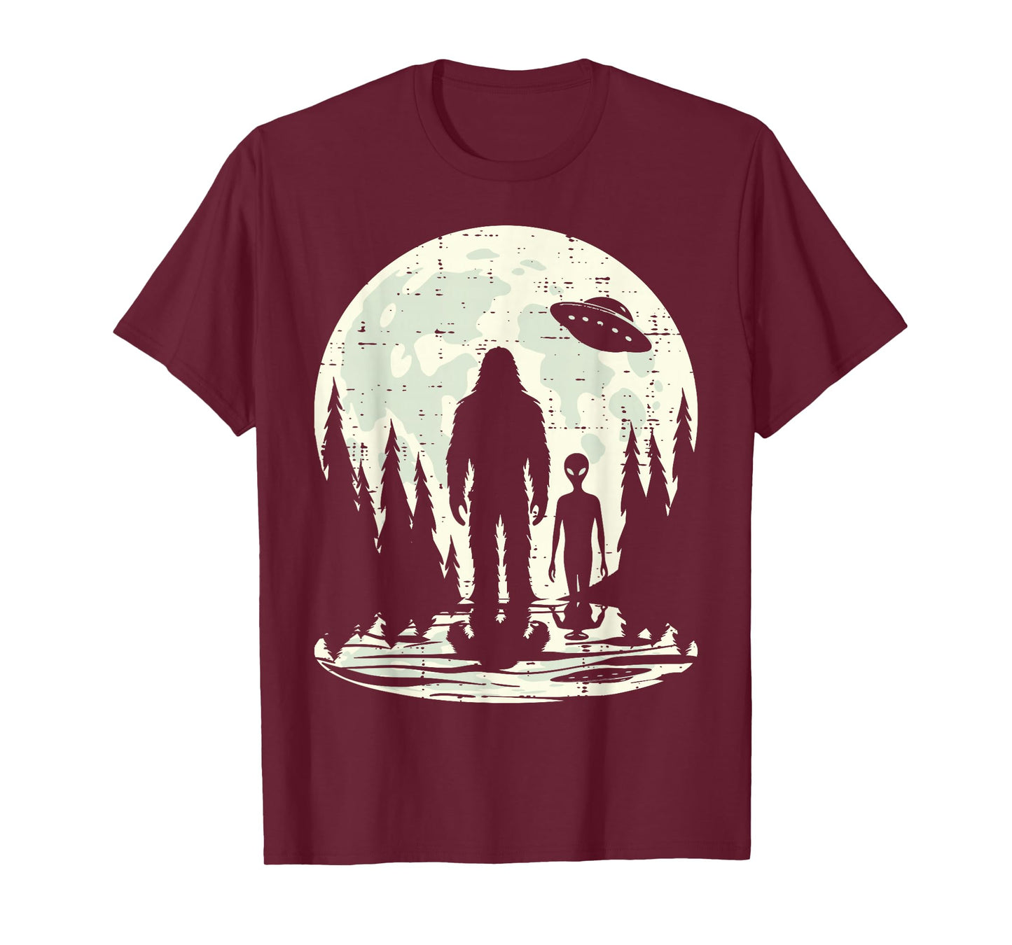Alien Bigfoot Ufo Moon Funny Sasquatch Men Women Boys Kids T-Shirt