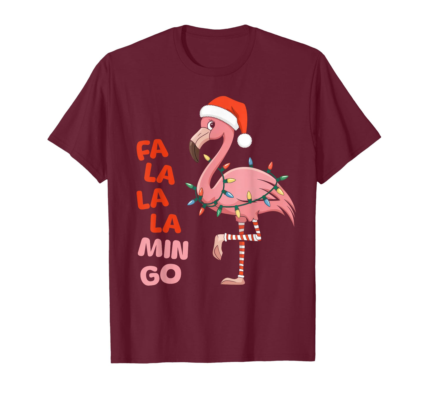 Fa La La Mingo Flamingo Christmas Tree Lights Xmas Tropical T-Shirt