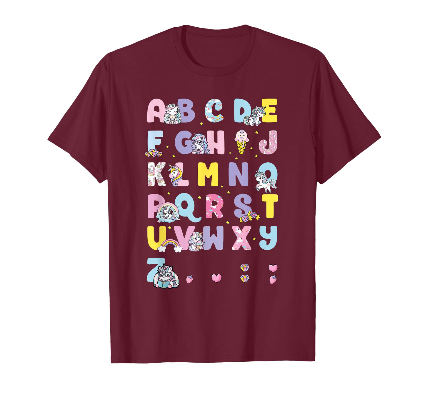 Cute Unicorn Alphabet Unicorn Girls T-Shirt