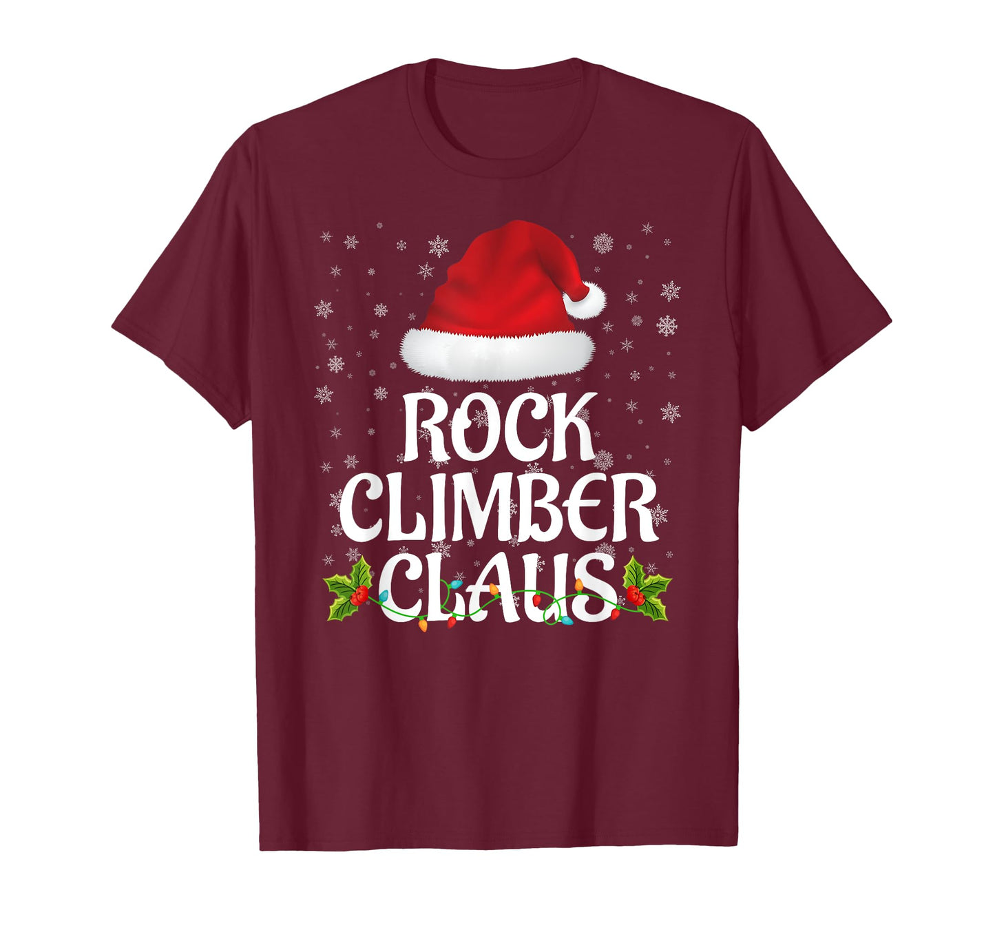Rock Climber Claus Christmas Lights Pajama Family Matching T-Shirt