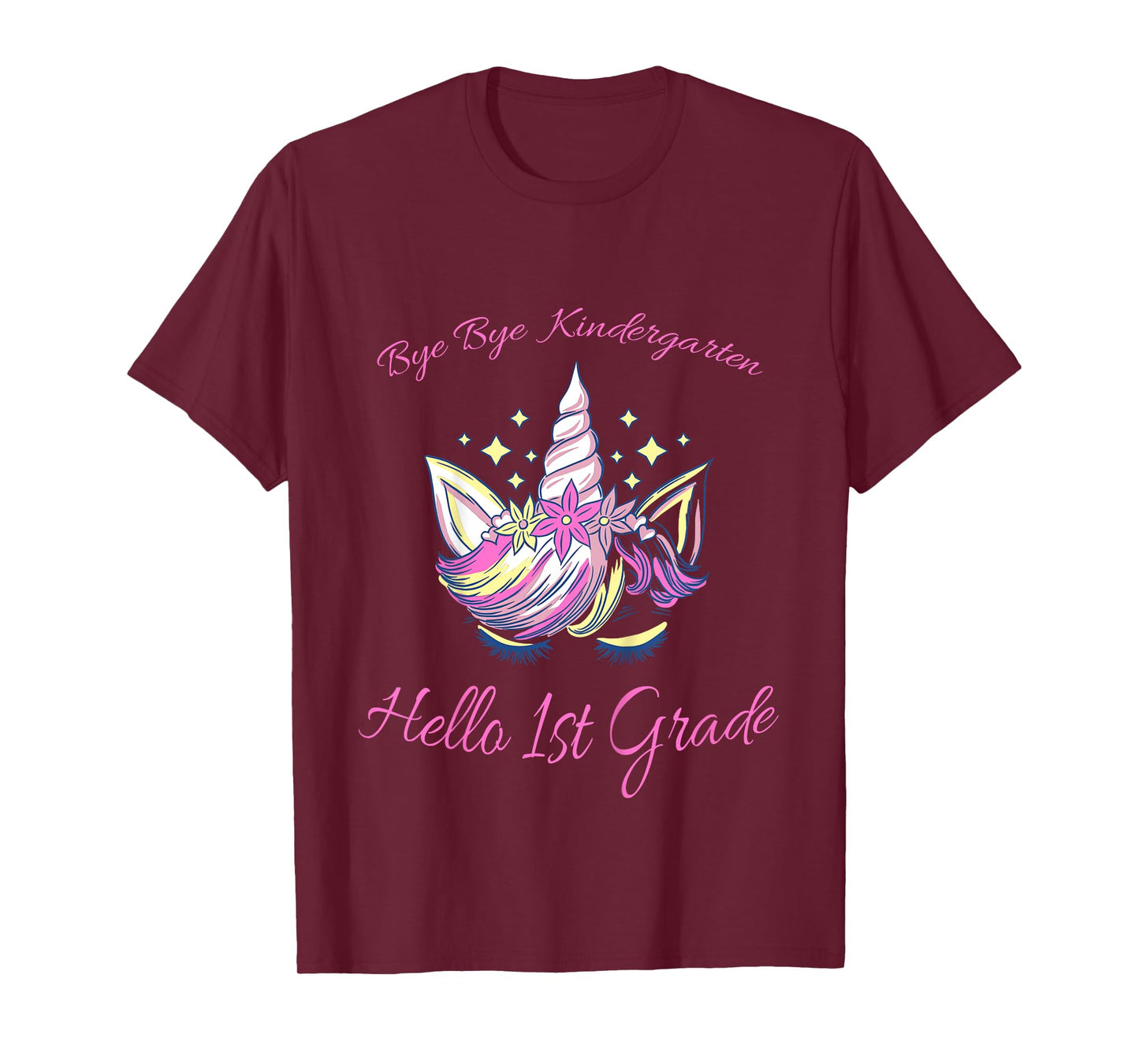 Kids Bye Bye Kindergarten, Hello 1st Grade pink Unicorn T-Shirt