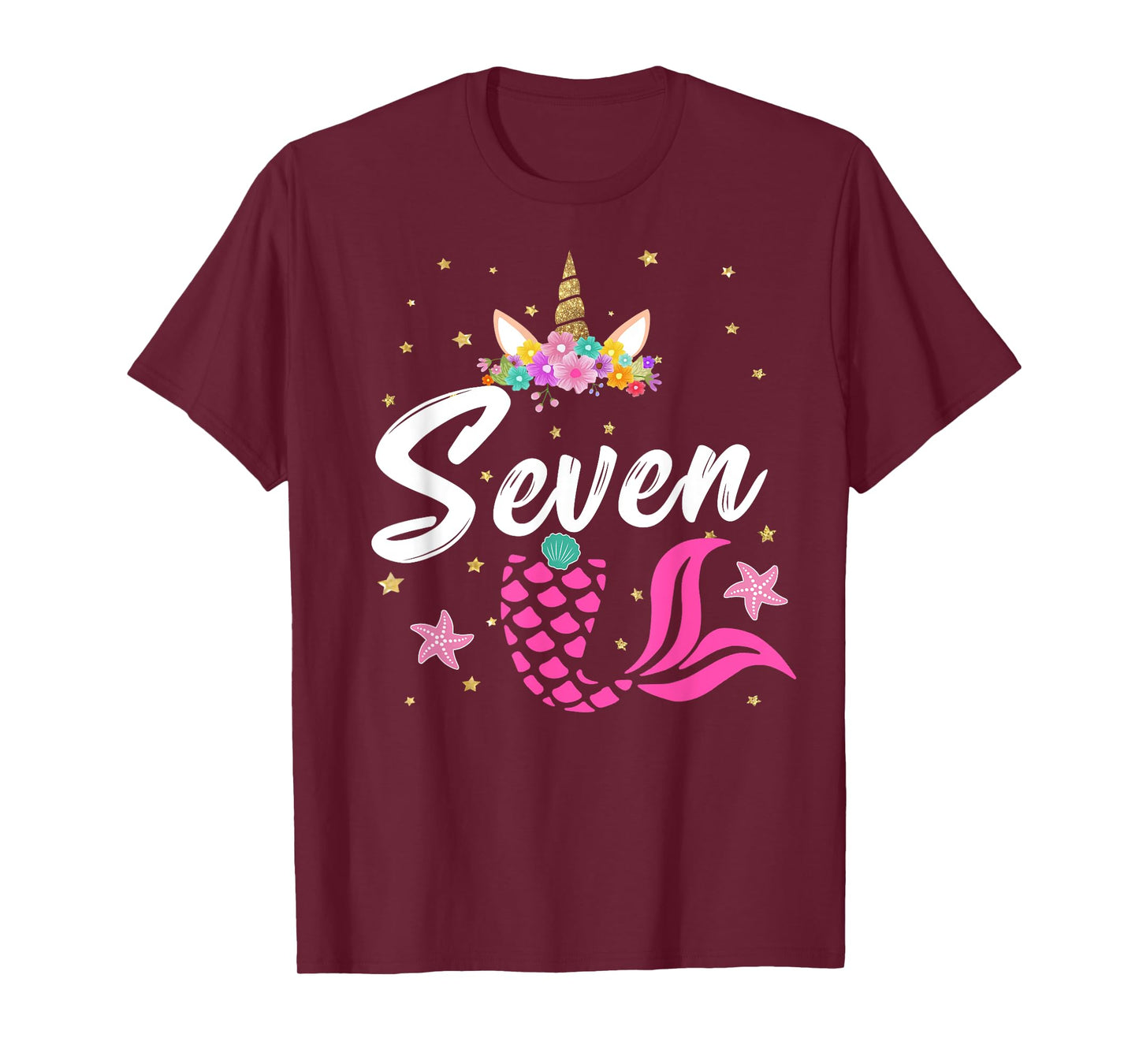 7th Birthday Girl Unicorn Shirt Mermaid Tail 7 Years Old T-Shirt