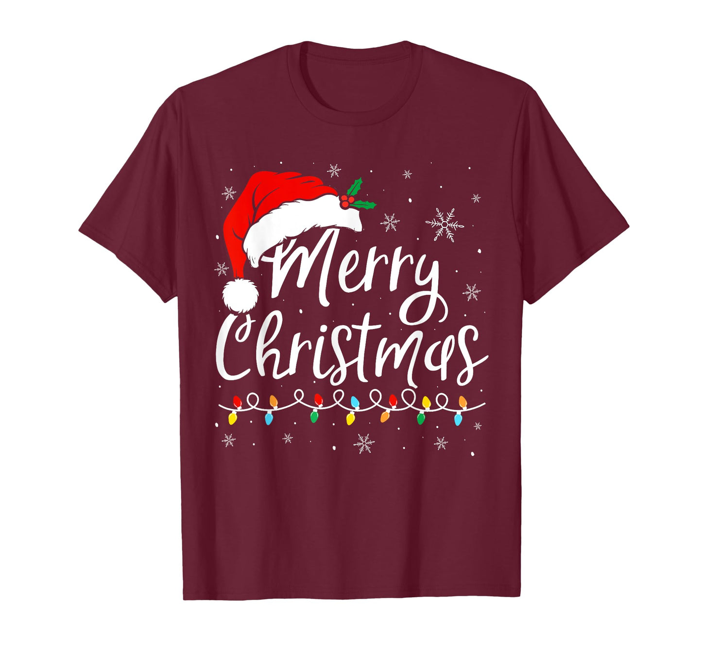 Merry Christmas Lights Santa Hat Xmas Family Matching Pajama T-Shirt