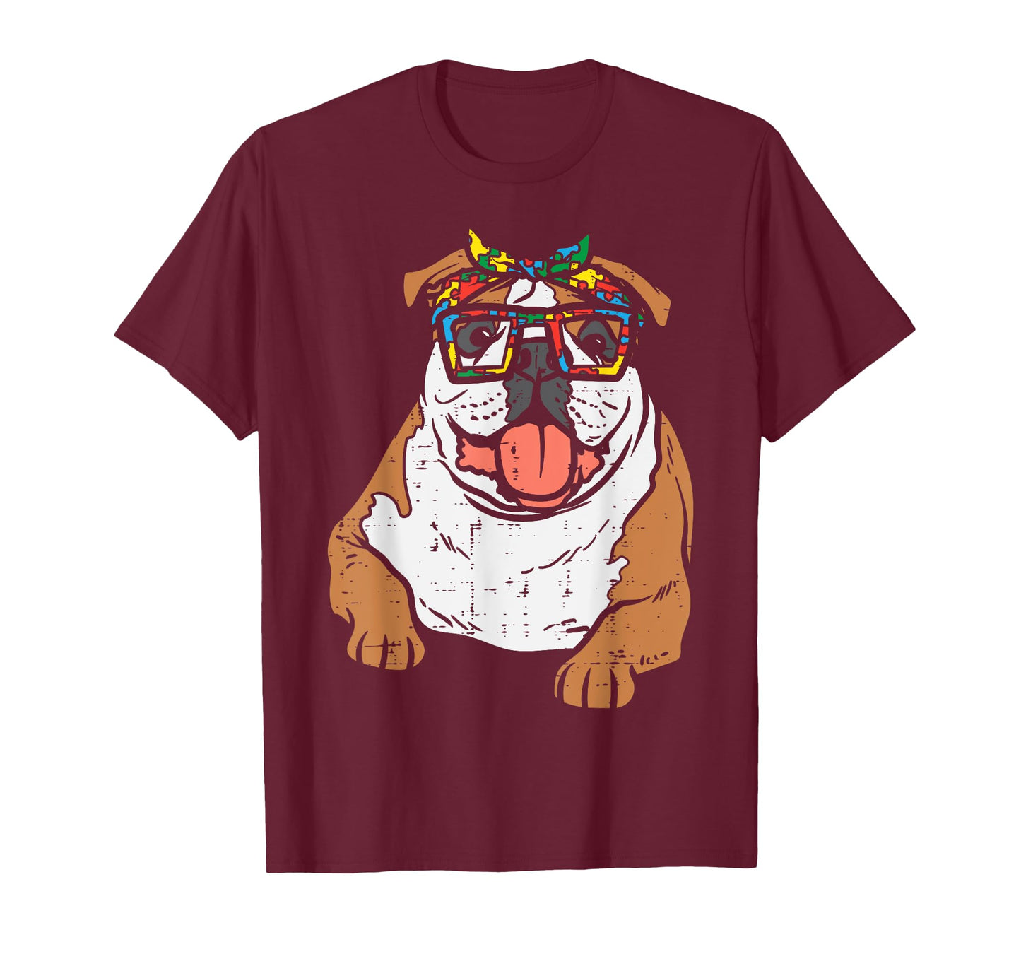 English Bulldog Puzzle Bandana Glasses Autism Awareness Dog T-Shirt