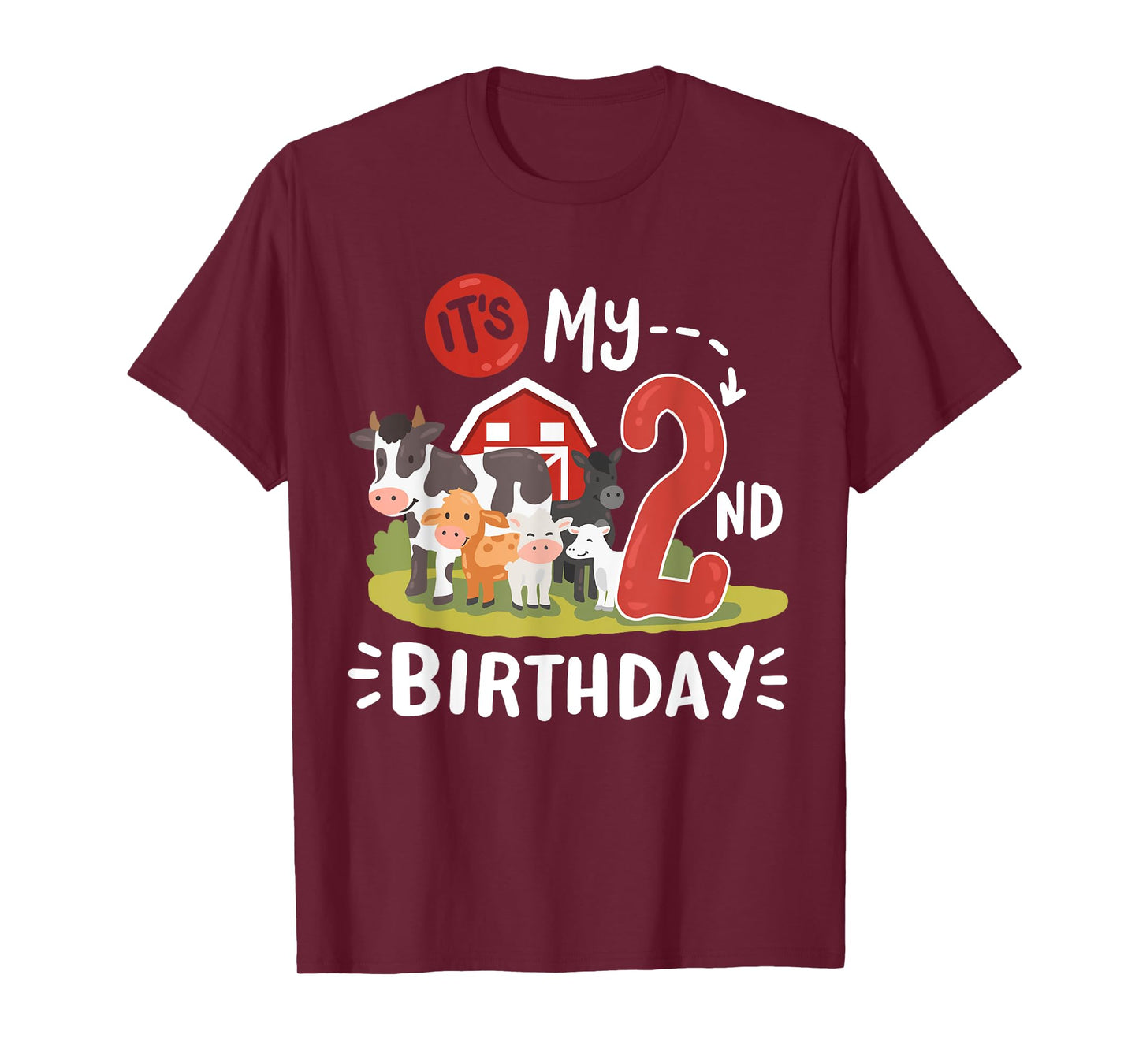 Farm Animals Its My 2nd Birthday Bday Party 2 Years Old Kids T-Shirt