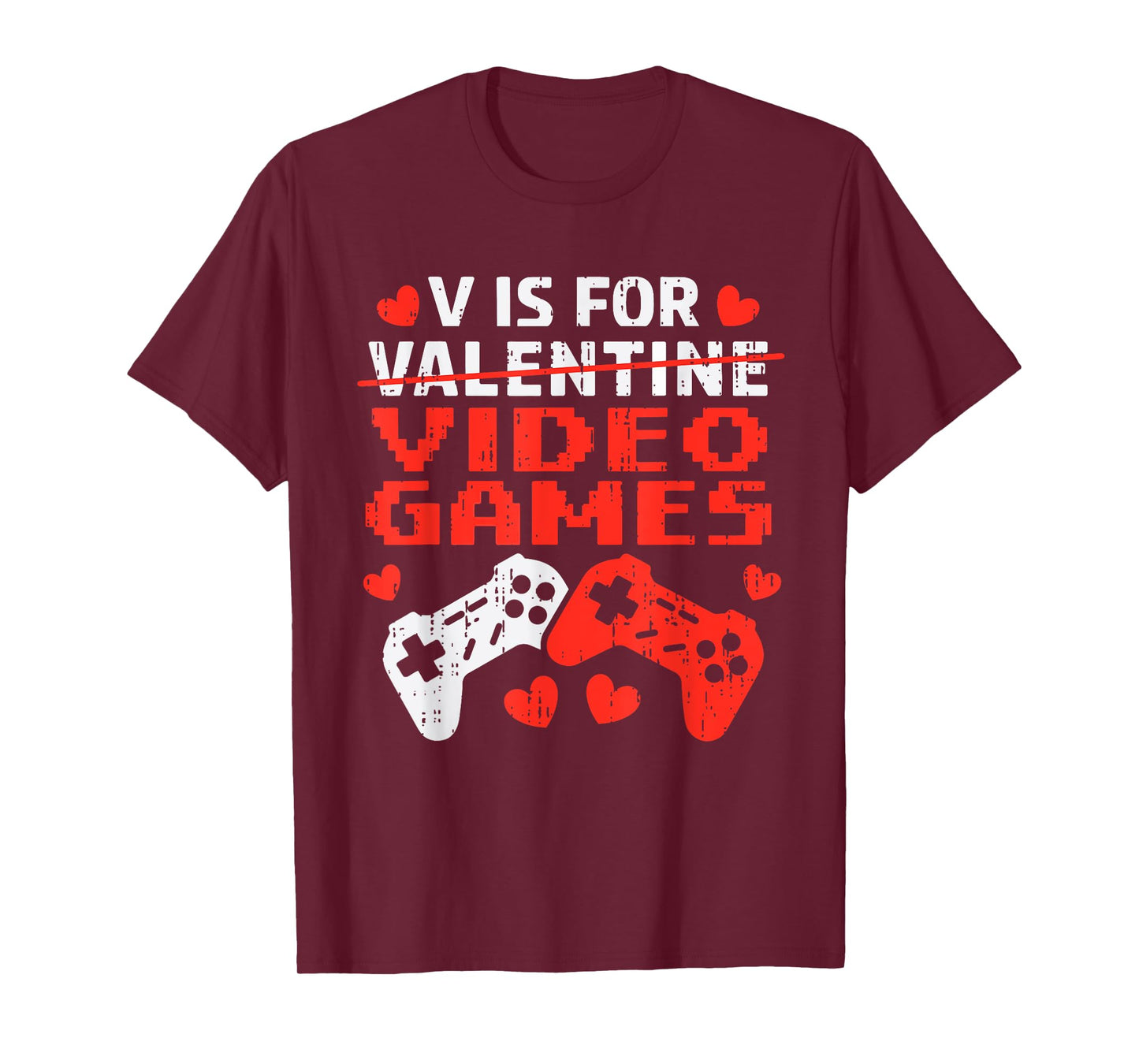 Valentines Day V Is For Video Games Controllers Teen Boy Kid T-Shirt