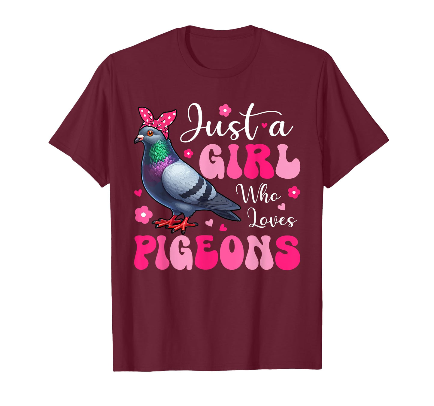 A Girl Loves Pigeons Cute Bird Bow Tie Costume Women Girls T-Shirt