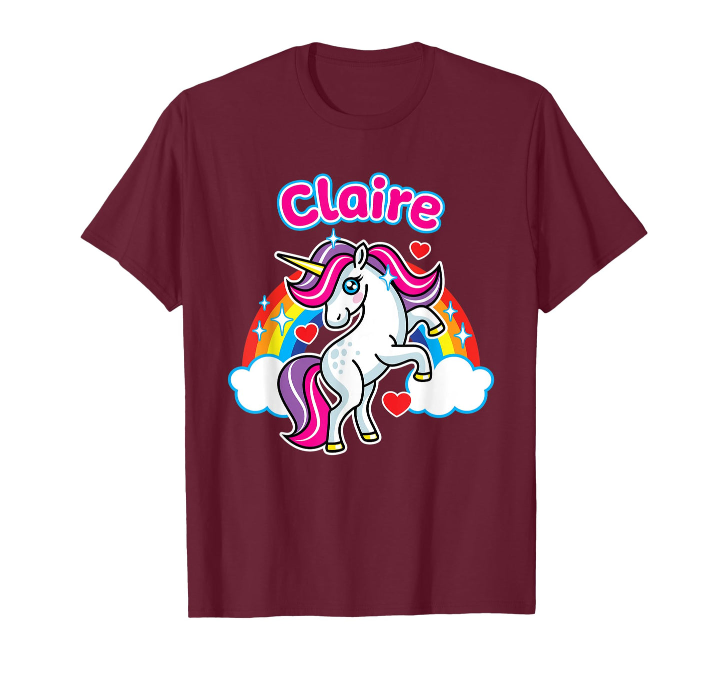 Claire Custom Girls Name Personalized Design Unicorn Party T-Shirt