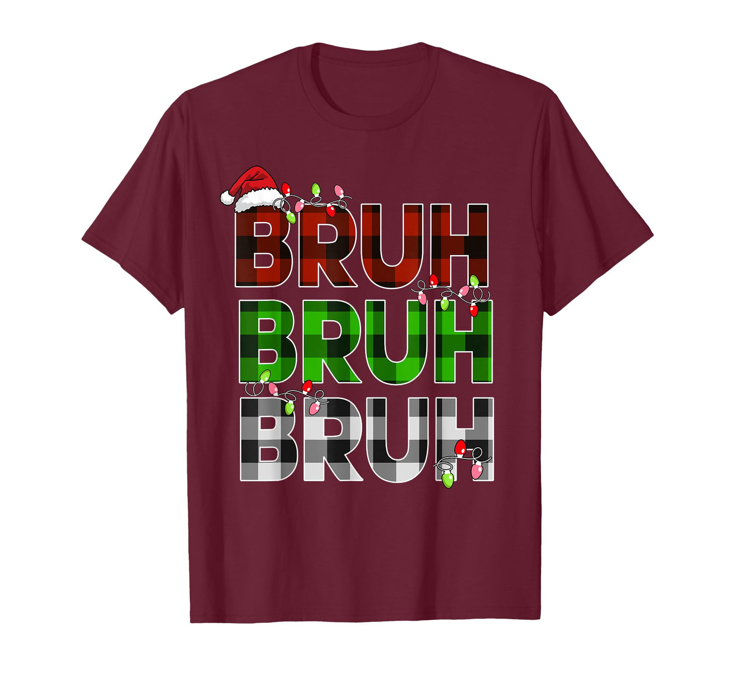 Bruh Bruh Bruh Xmas Lights Teens Girls Boys Christmas Plaid T-Shirt