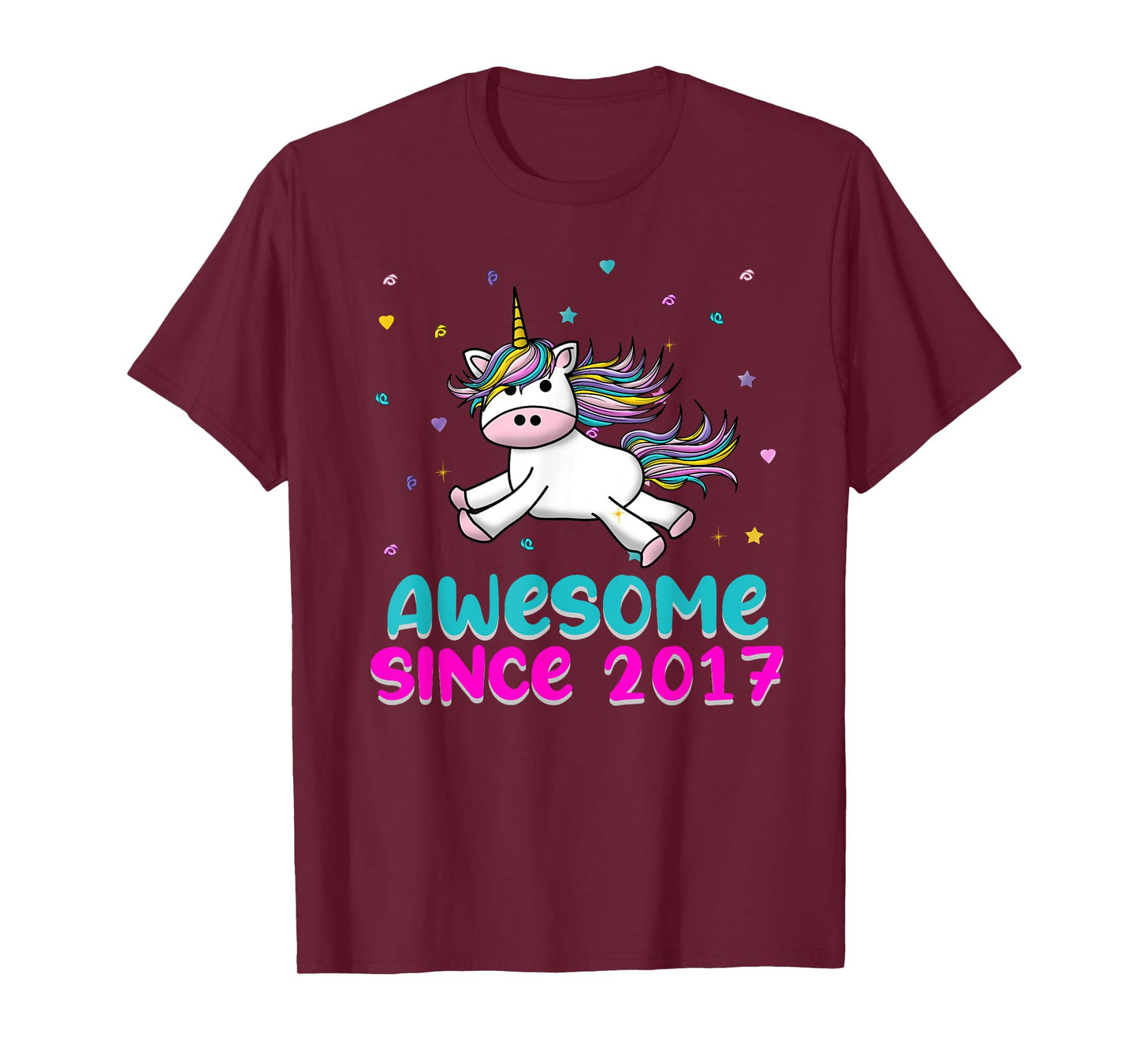 Unicorn Birthday Girl Gift Love Awesome Since 2017 T-Shirt