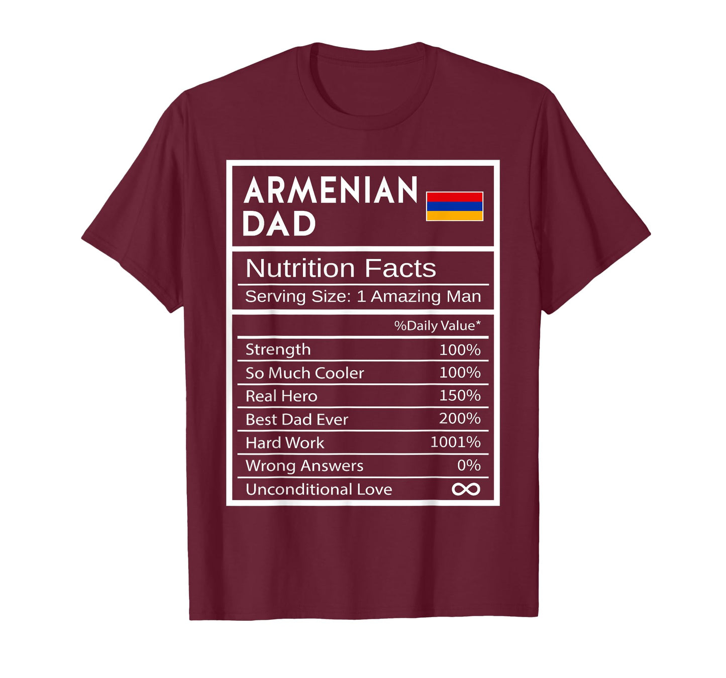 Armenian Dad Nutrition Facts National Pride Gift For Dad T-Shirt