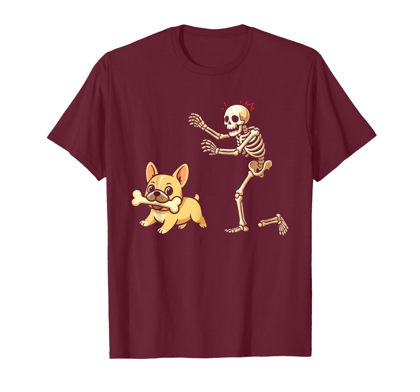Halloween Dog Funny Skeleton Chasing French Bulldog T-Shirt