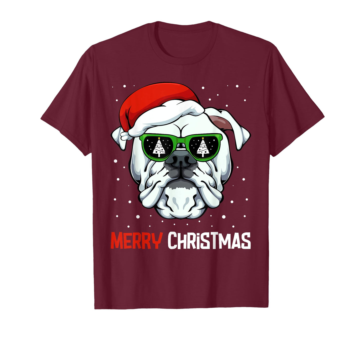 English Bulldog Merry Christmas Pajama Cute Dog Santa Hat T-Shirt