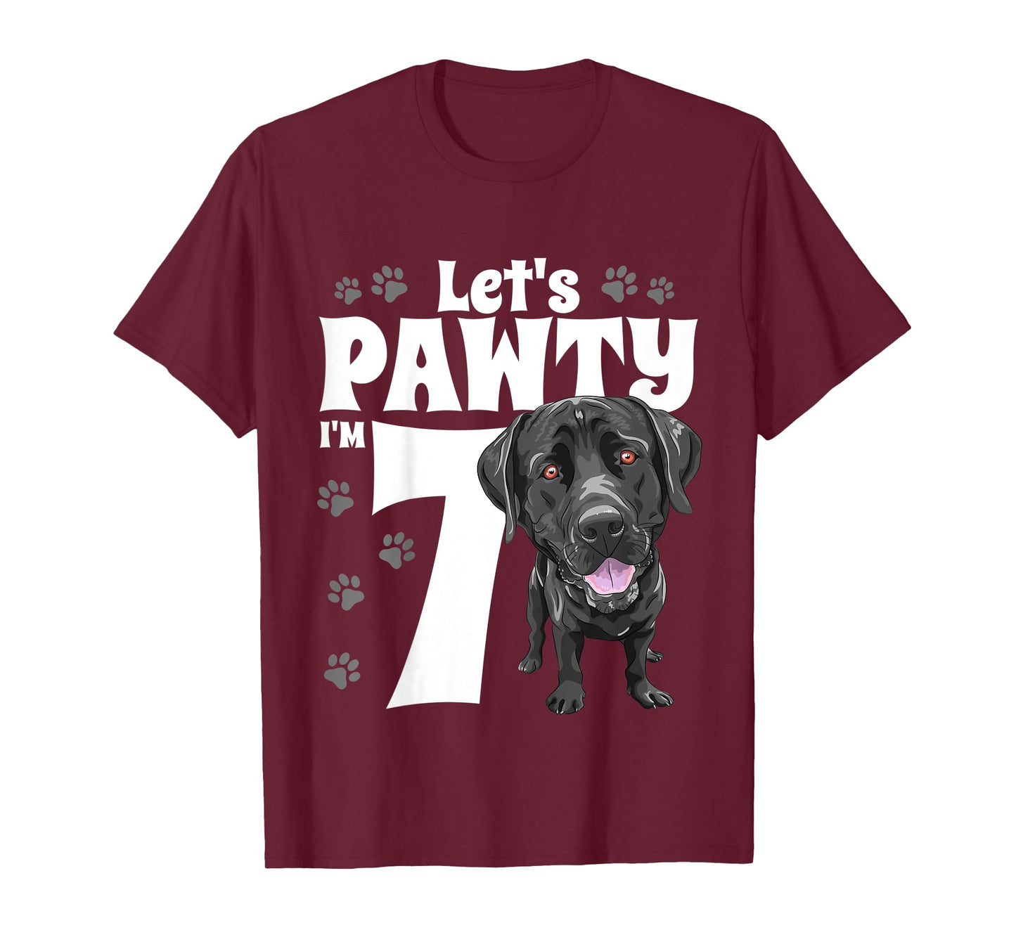 7 Year Old Black Lab Dog Birthday Pawty Labrador 7th Gift T-Shirt for Kids