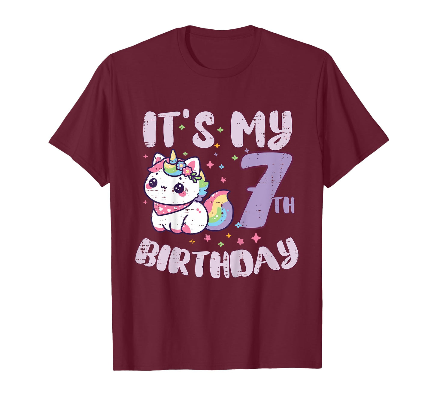 Its My 7th Birthday Unicorn Cat 7 Year Old Bday Girls Kids T-Shirt