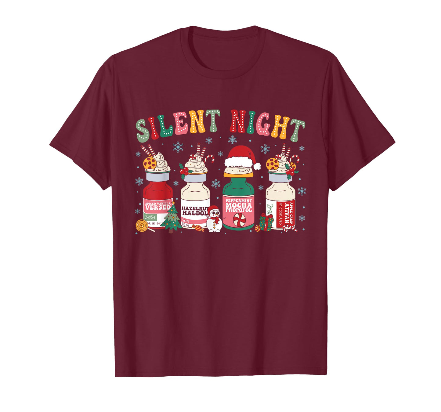 Retro Silent Night Xmas Nurse Christmas Doctor Er Nurse T-Shirt