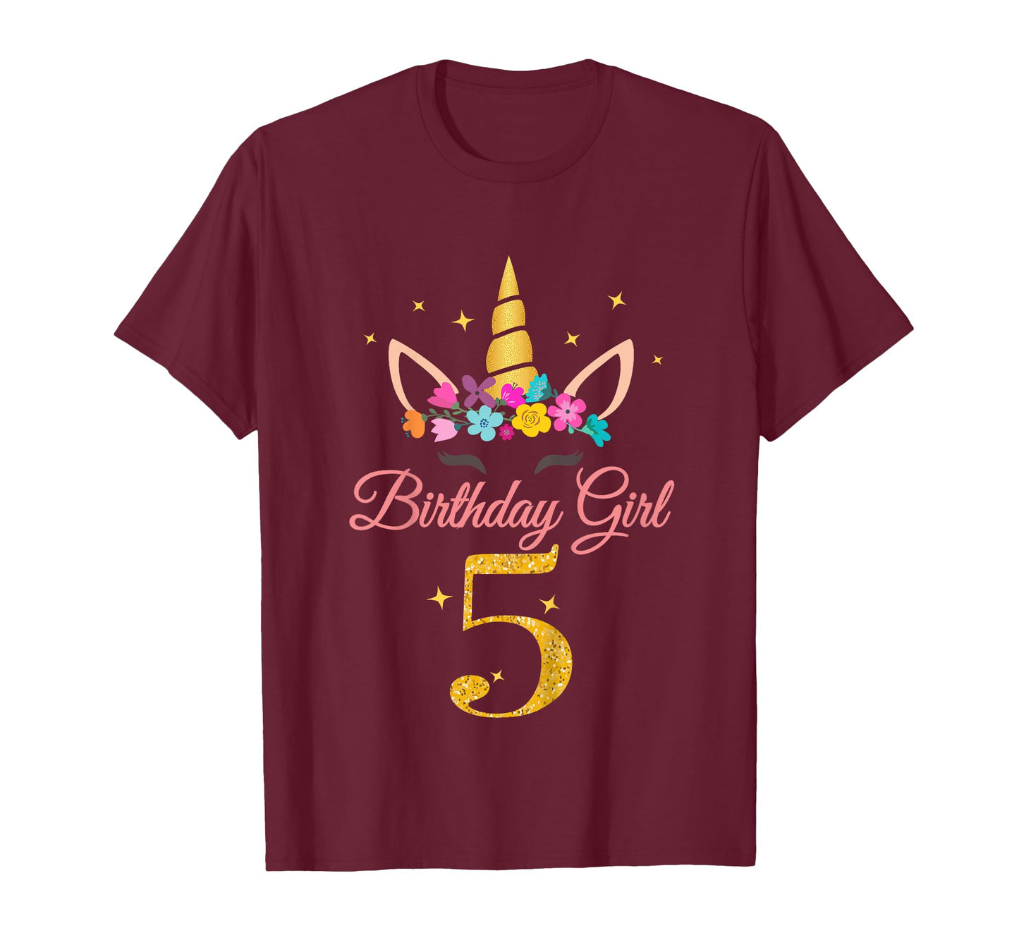 Kids 5 Birthday Girl Unicorn Design 5-Year-Old 5th BDay T-Shirt