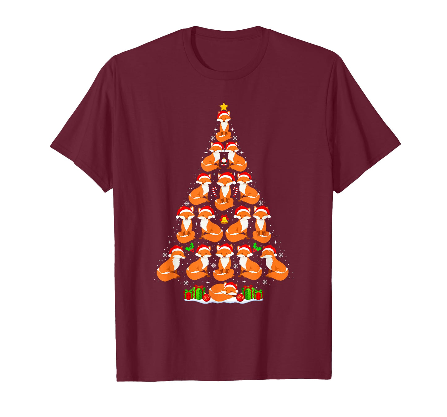 Fox Christmas Tree Lights Funny Xmas Santa Hat Fox Lover T-Shirt