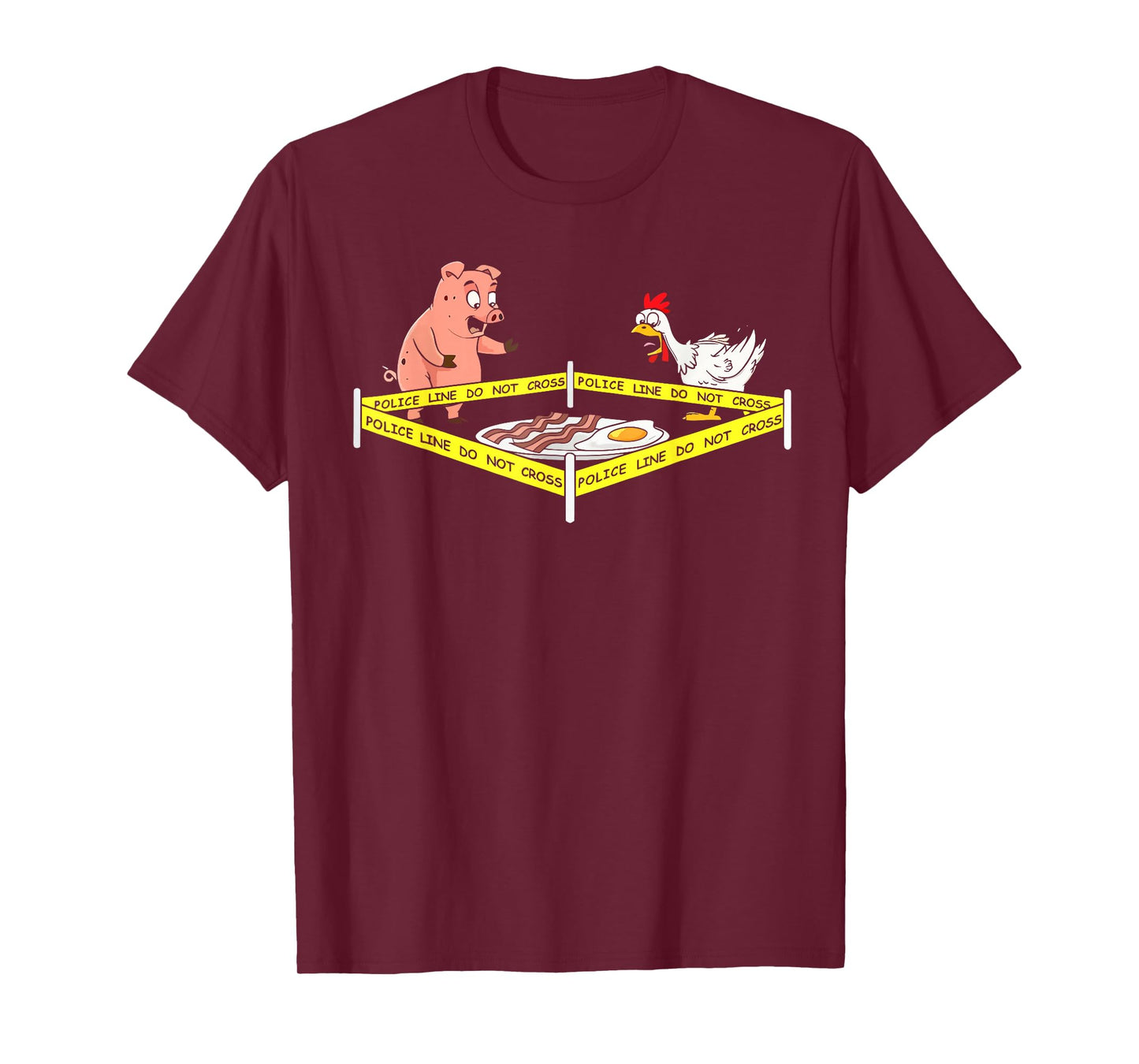Funny Crime Scene Bacon Egg Pig Chicken Food Thanksgiving T-Shirt