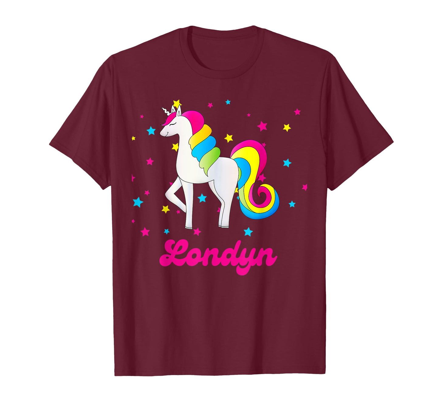 Cute Rainbow Unicorn Pink and Blue Personalized Londyn T-Shirt
