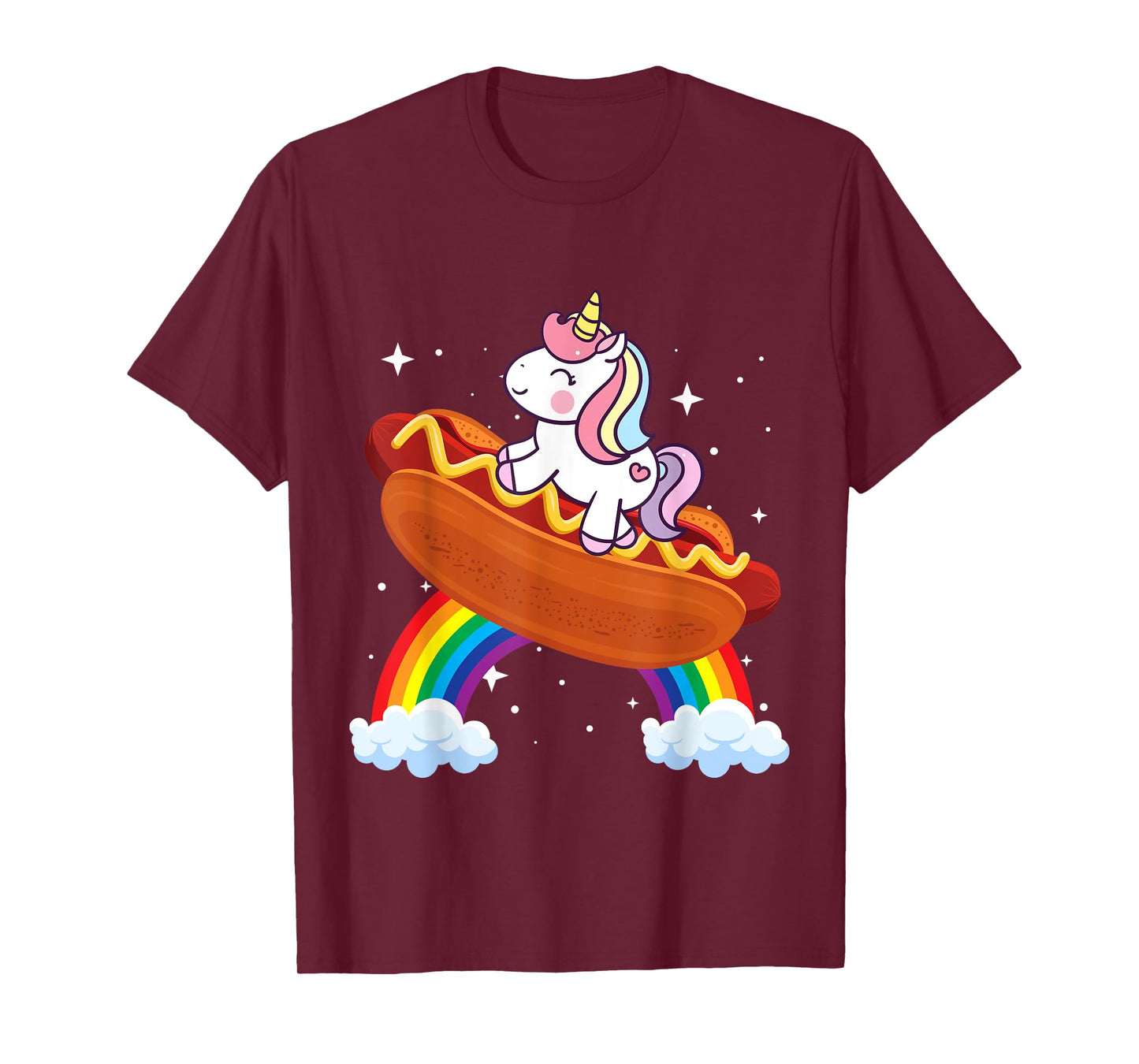 Unicorn Riding Hot Dog Boys Girls Women Kids Teens Rainbow T-Shirt