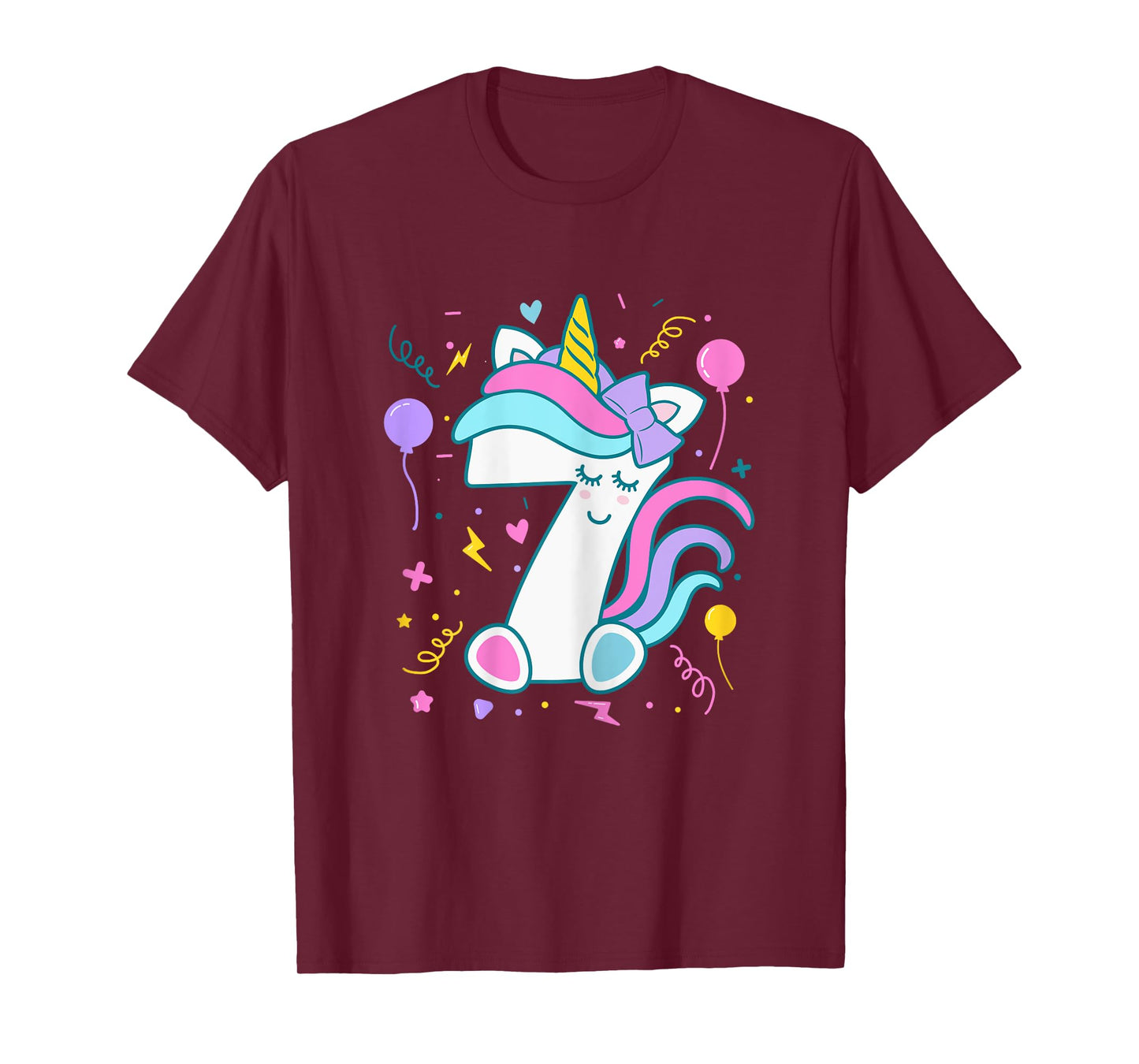Unicorn 7th Birthday Number 7 Year Old Girl Birthday T-Shirt
