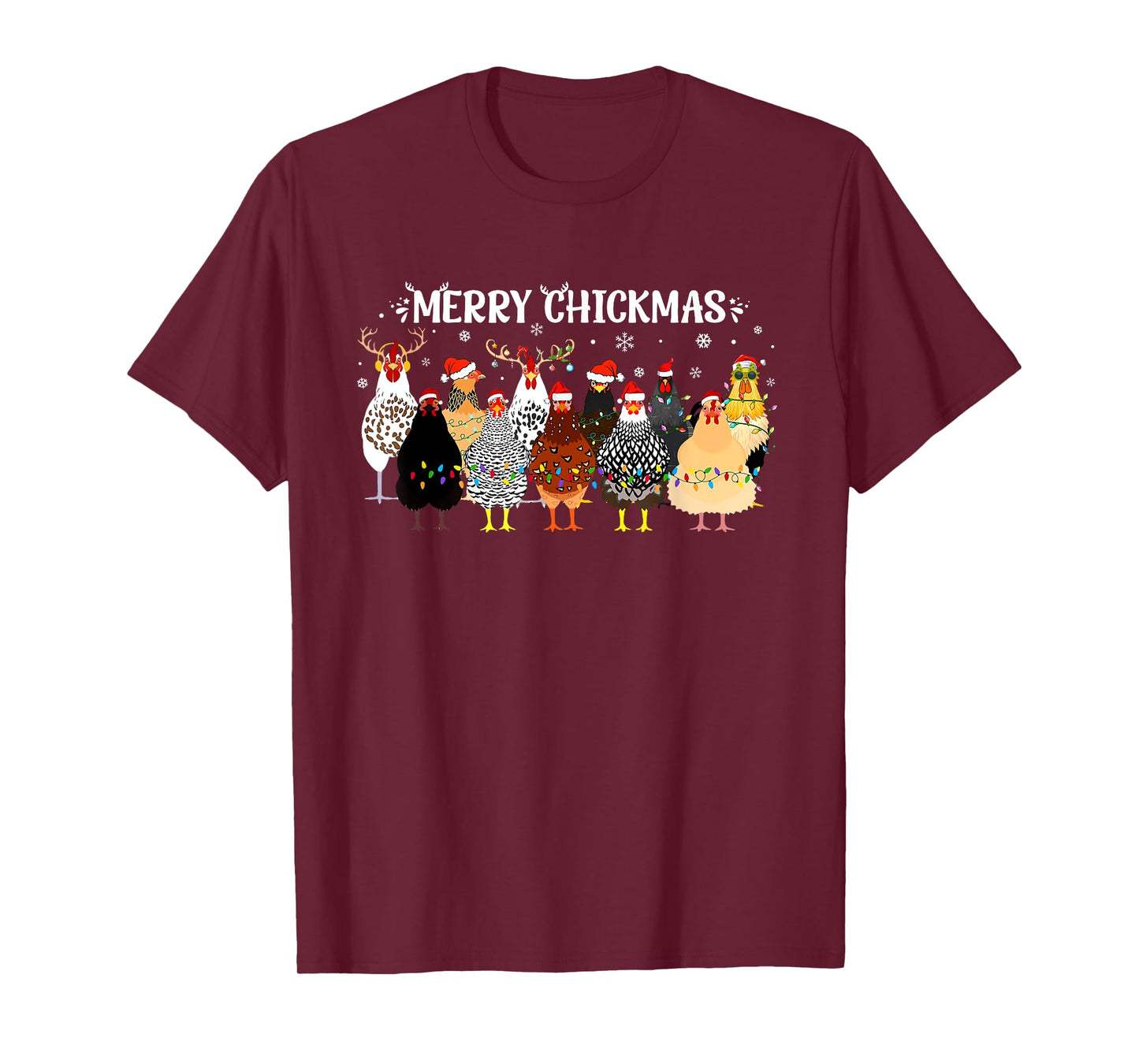 Merry Chickmas Chicken Farmer Santa Hat Xmas Light Women Men T-Shirt