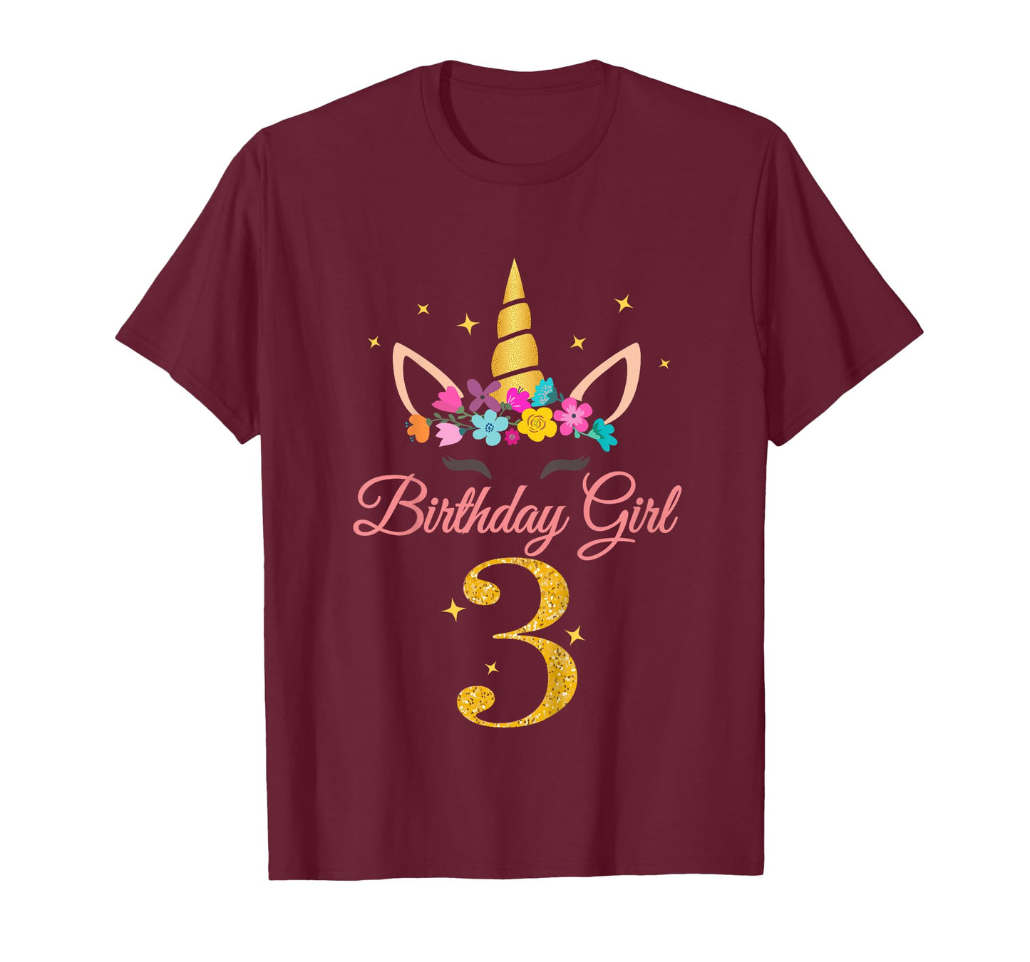 Kids 3 Birthday Girl Unicorn Design 3-Year-Old 3rd BDay T-Shirt