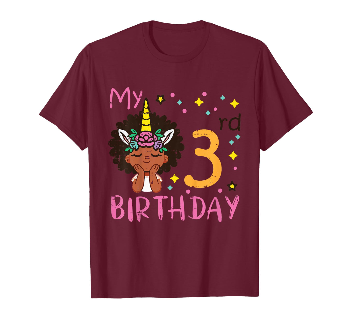 3rd Birthday Afro Black Girl Unicorn 3 Year Old Bday Girls T-Shirt