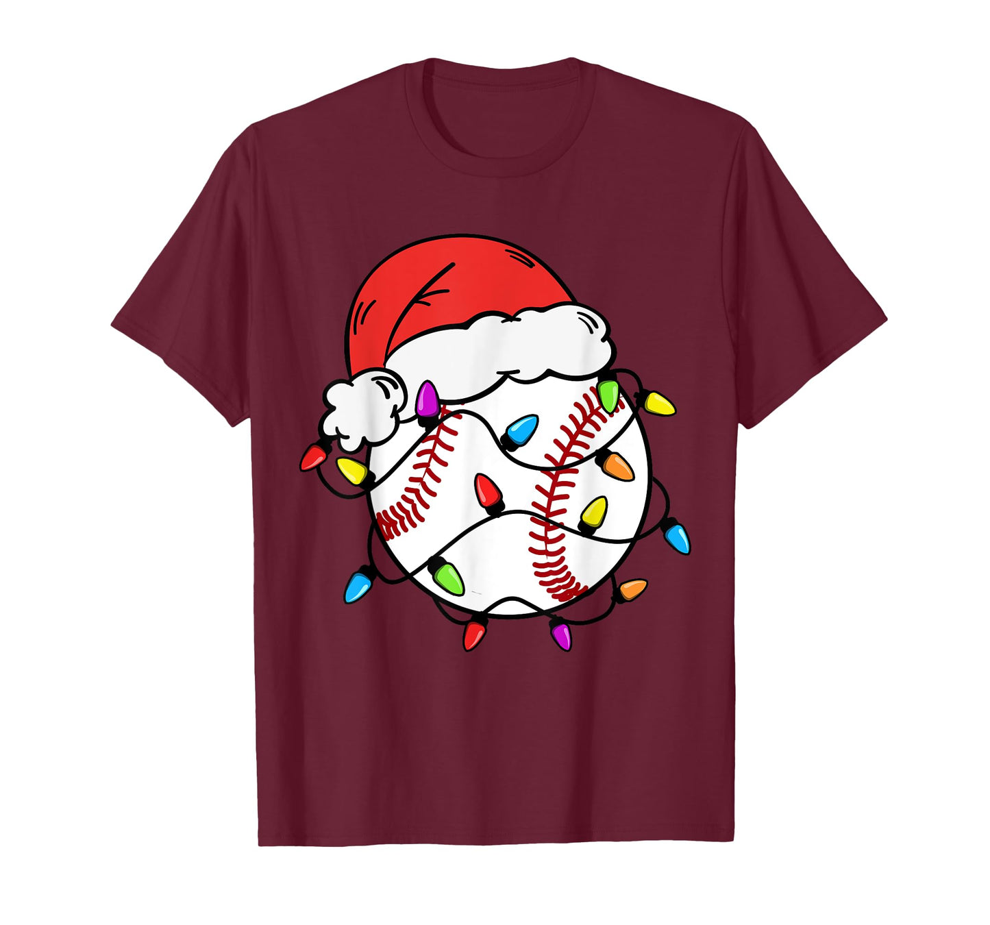 Baseball Santa Claus Hat Christmas Light Baseball Boys Kids T-Shirt